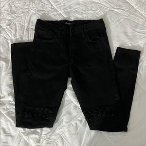 Black Lace-Up Skinny Jeans